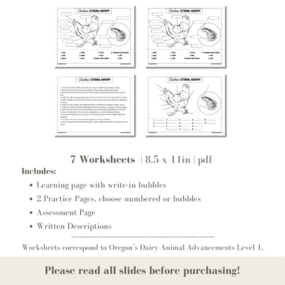 PRINTABLE Chicken External Anatomy Bundle Broiler/Layer - Level 1